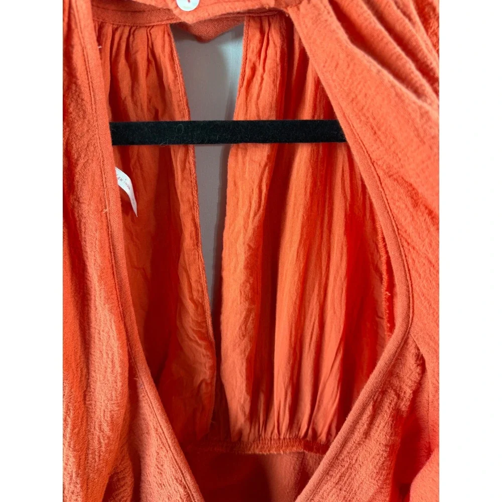 Jen's Pirate Booty for Free People Orange Red Cotton Gauze Tie Back Crop Top S